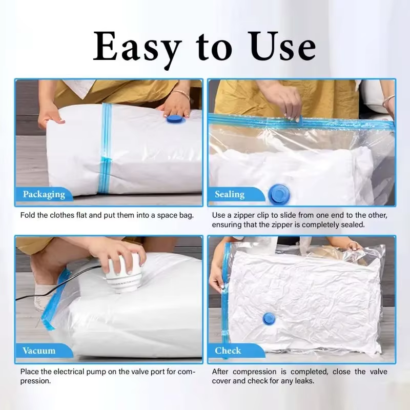 7 Sizes Reusable Vacuum Bags with Electric Pump Vacuum Compression Sealer Bag Mini Vacuum Sealer Machine for Clothes Organizer